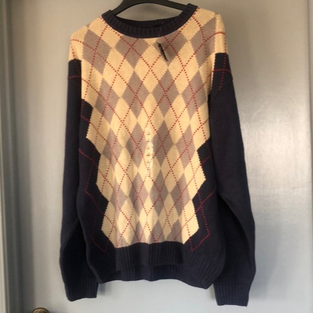 Northcrest NWOT Navy Argyle Mens Sweater Long Sleeve Size XL